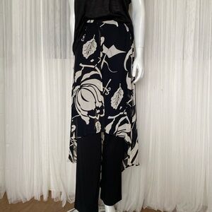 Vintage 90’s luxurious J. Ribkoff black, pant flowers overlay silk panels Size M